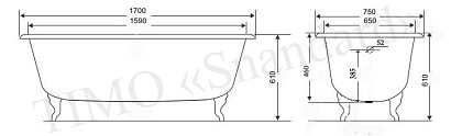 Ванна чугунная TIMO Standard 3V 170x75 с ручками Ванна чугунная TIMO Standard 3V 170x75 с ручками