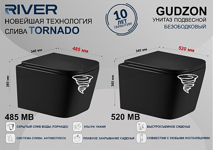 Унитаз подвесной River Gudzon 520 MB черный матовый Унитаз подвесной River Gudzon 520 MB черный матовый