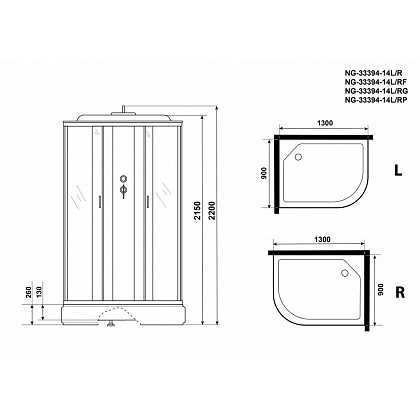 Душевая кабина Niagara Classic NG-33394-14LG 130х90 со средним поддоном Душевая кабина Niagara Classic NG-33394-14LG 130х90 со средним поддоном